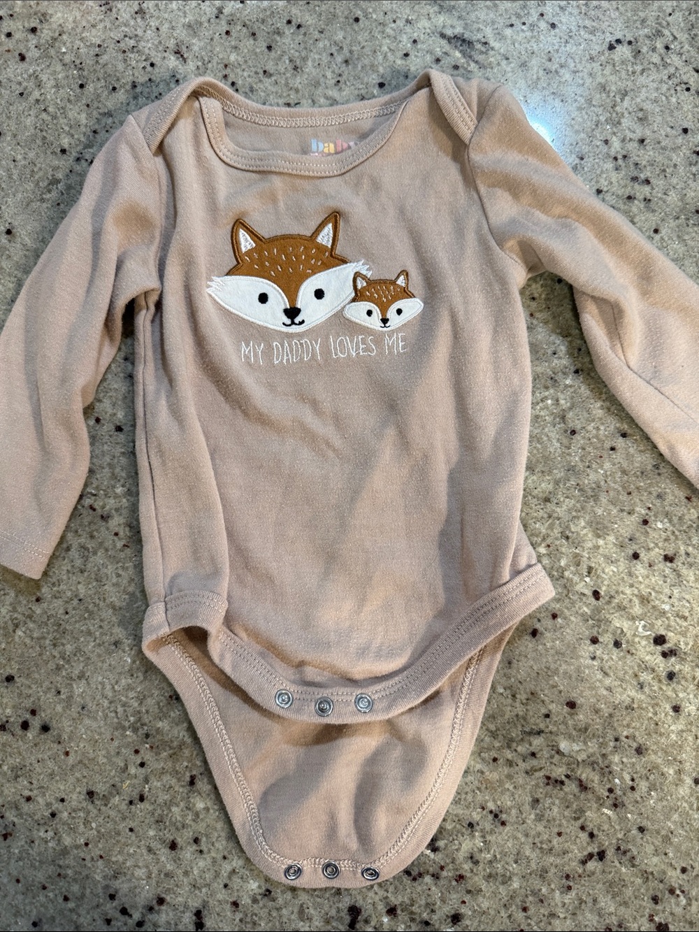 Baby Fox Appliqué Long-Sleeve One-Piece Bodysuit - Beige